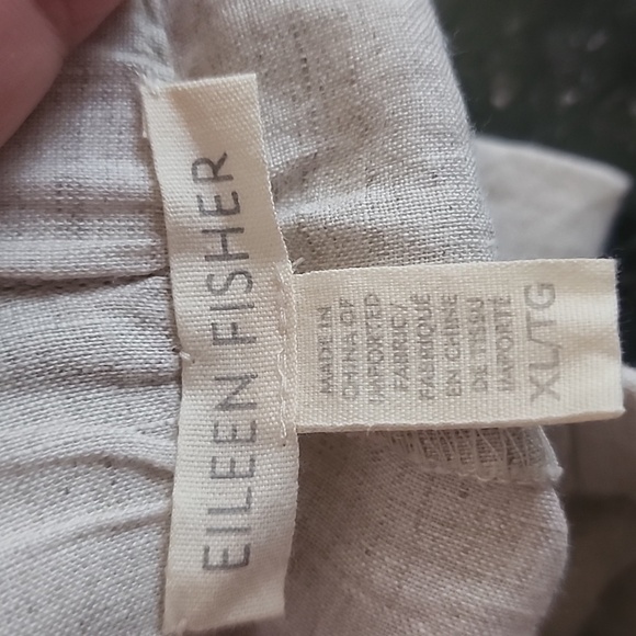 Eileen Fisher 100% Organic Linen Wide Leg Crop Pants Natural Frayed Hem Size XL - Picture 10 of 10